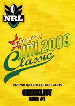 2009 Select Classic #1 Checklist 1 Front